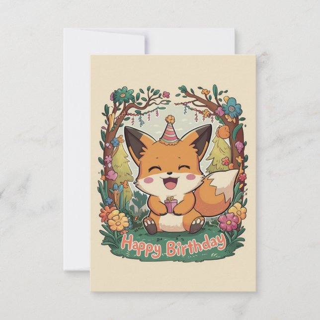 Whimsical Simple Fox Geburtstag Karte (Vorderseite)