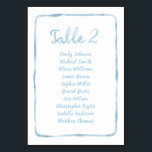 Whimsical Simple Light Blue Seekarte Tischnummer<br><div class="desc">Verzaubern Sie mit Tischnummern auf benutzerdefinierten Seating Chart Cards! Jede Karte verfügt über einen skurrilen, handlich gezeichnet hellblauen Rahmen auf einem knalligen, weißen Hintergrund, der mit einem handgeschriebenen Original-Tisch und einer Liste personalisierter Namen geschmückt ist. Was diese Karten wirklich magisch macht, ist ihr umkehrbares Design: hellblau auf der einen Seite...</div>