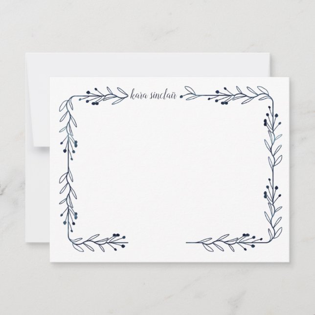 Whimsical Simple Navy Berry Vine Mitteilungskarte (Vorderseite)