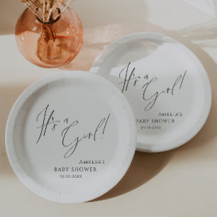 Whimsical Simple Neutral Es ist ein Mädchen! Babyp Pappteller