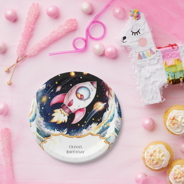 Whimsical Simple Rocket Geburtstag Pappteller (Party)