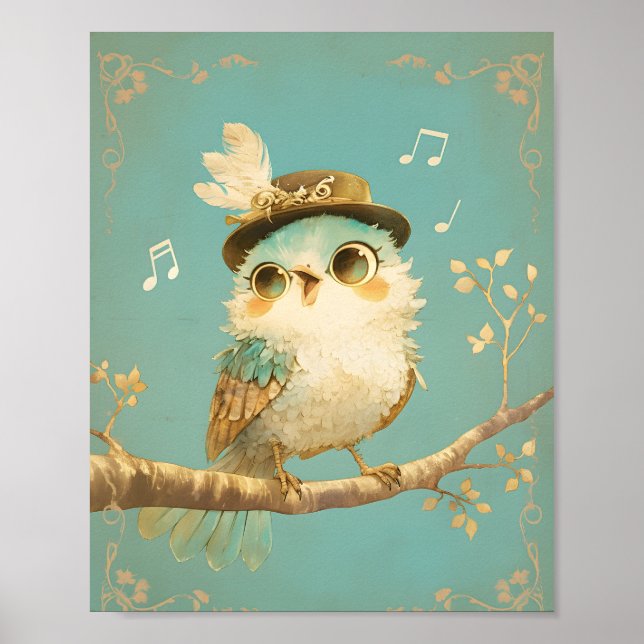 Whimsical Singing Bird Nursery Wall Art  Poster (Vorne)