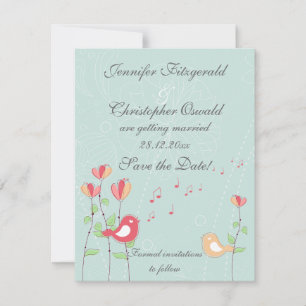 Whimsical Singing Birds mit Blume Save the Date Einladung