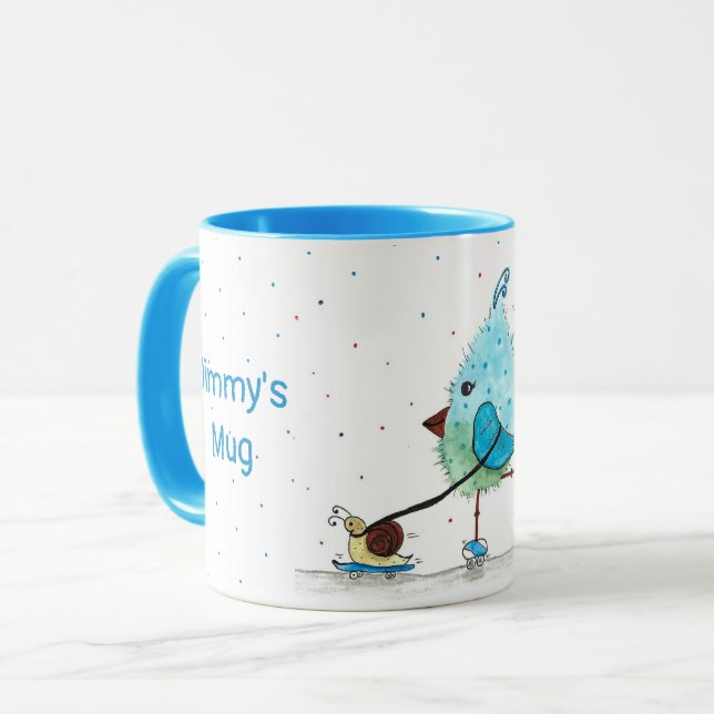 Whimsical Skaten Bird Tasse für Jungen (Vorderseite Links)
