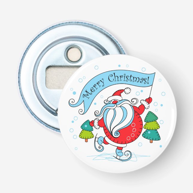 Whimsical Skaten Santa Claus | Frohe Weihnachten Flaschenöffner (Vorderseite)