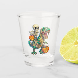 Whimsical Skeleton Riding Mummy T-Rex Halloween Schnapsglas