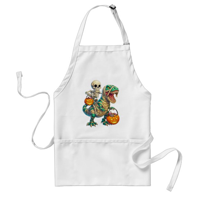 Whimsical Skeleton Riding Mummy T-Rex Halloween Schürze (Vorne)