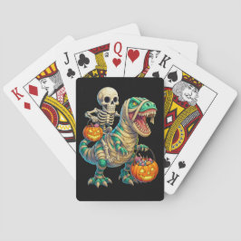 Whimsical Skeleton Riding Mummy T-Rex Halloween Spielkarten