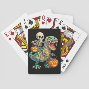 Whimsical Skeleton Riding Mummy T-Rex Halloween Spielkarten