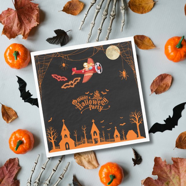 Whimsical Skelett Flying Airplane Halloween-Party Serviette (Von Creator hochgeladen)
