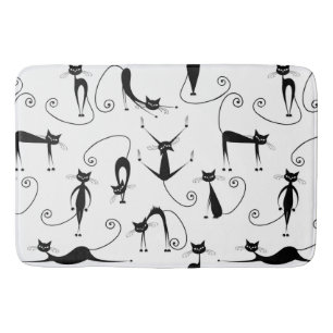 Whimsical Skinny Black Cat Muster Badematte