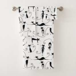 Whimsical Skinny Black Cat Muster Badhandtuch Set