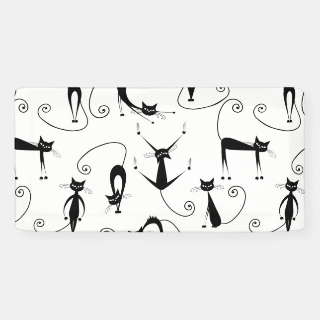 Whimsical Skinny Black Cat Muster Banner (Horizontal)
