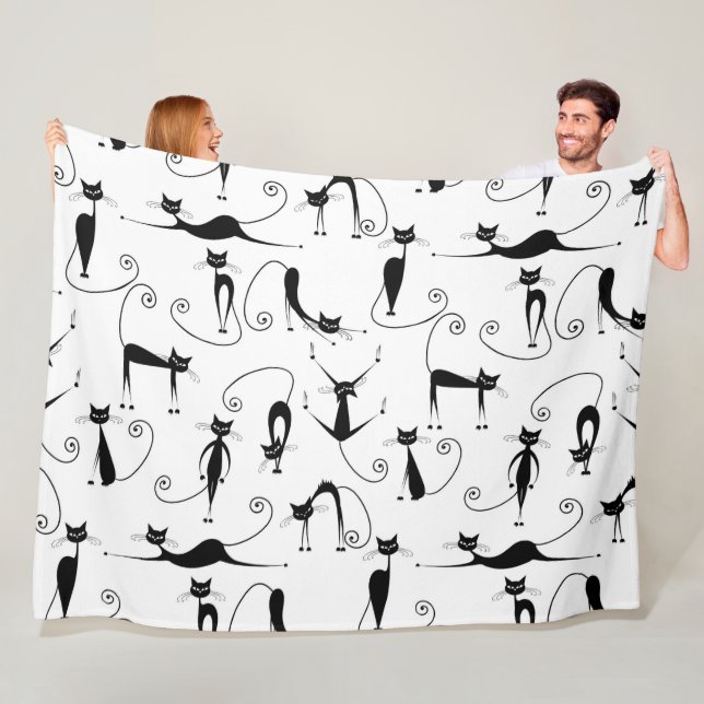 Whimsical Skinny Black Cat Muster Fleecedecke (Beispiel)
