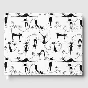 Whimsical Skinny Black Cat Muster Gästebuch