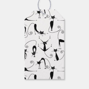 Whimsical Skinny Black Cat Muster Geschenkanhänger