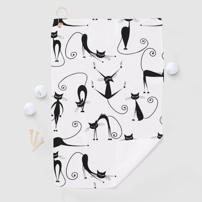 Whimsical Skinny Black Cat Muster Golfhandtuch (Insitu)