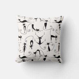 Whimsical Skinny Black Cat Muster Kissen