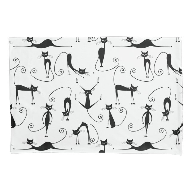 Whimsical Skinny Black Cat Muster Kissenbezug (Vorderseite)