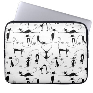 Whimsical Skinny Black Cat Muster Laptopschutzhülle
