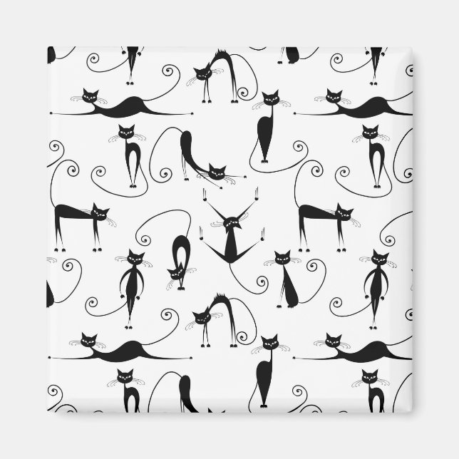 Whimsical Skinny Black Cat Muster Magnet (Vorne)