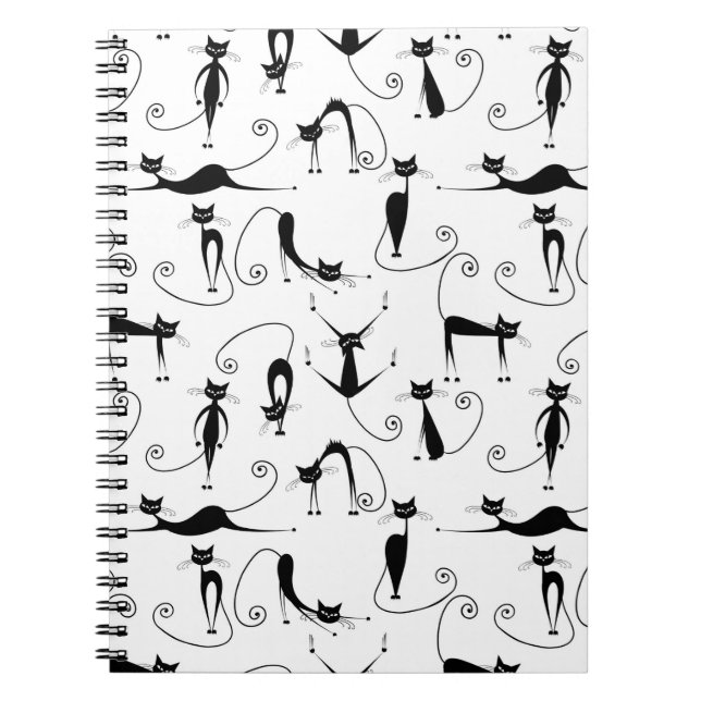 Whimsical Skinny Black Cat Muster Notizblock (Vorderseite)