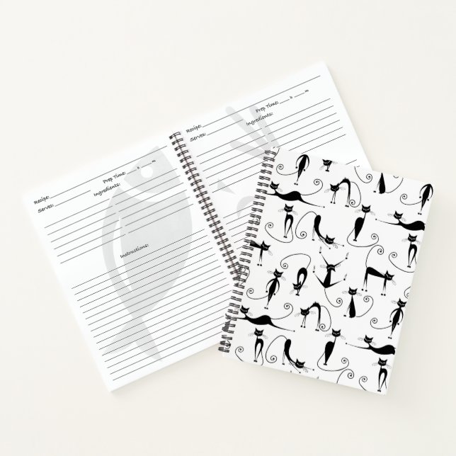 Whimsical Skinny Black Cat Muster Notizbuch (Innenseite)