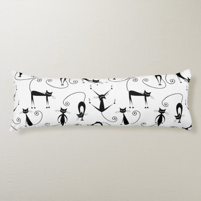 Whimsical Skinny Black Cat Muster Seitenschläferkissen (Vorderseite)