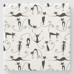 Whimsical Skinny Black Cat Muster Steinuntersetzer