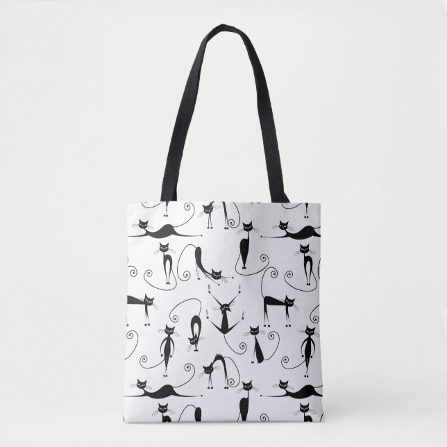 Whimsical Skinny Black Cat Muster Tasche (Vorderseite)