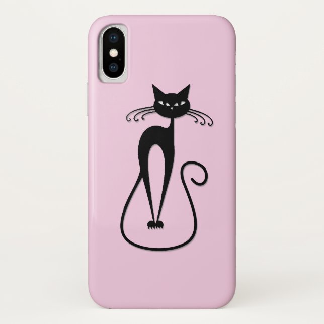 Whimsical Skinny Black Cat Pink Case-Mate iPhone Hülle (Rückseite)