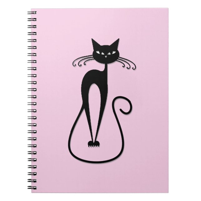 Whimsical Skinny Black Cat Pink Notizblock (Vorderseite)