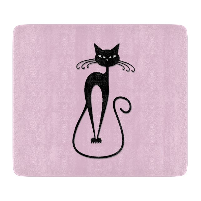 Whimsical Skinny Black Cat Pink Schneidebrett (Vorderseite)