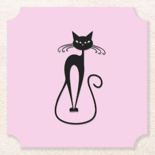 Whimsical Skinny Black Cat Pink Untersetzer