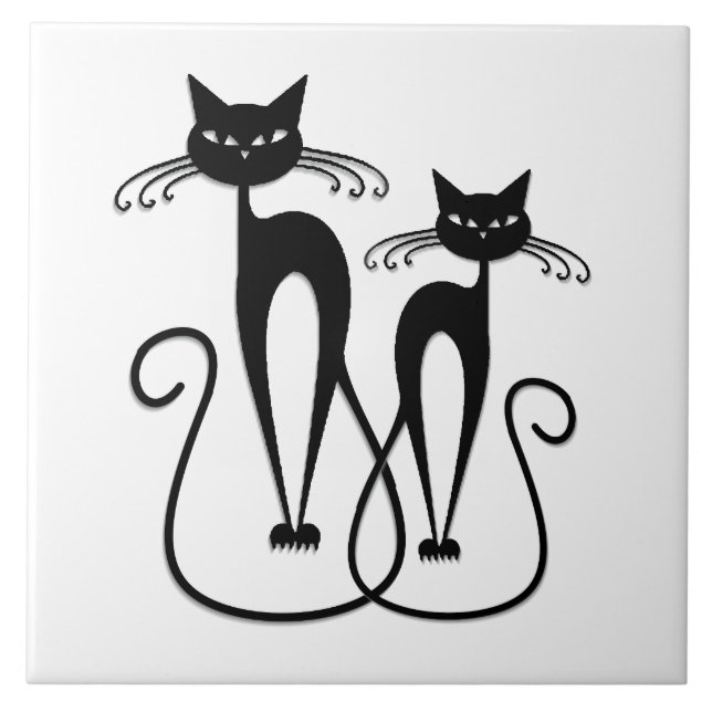 Whimsical Skinny Black Cats Fliese (Vorderseite)