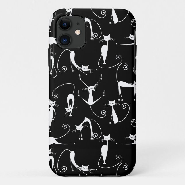 Whimsical Skinny white Cat Pattern Case-Mate iPhone Hülle (Rückseite)
