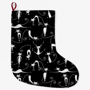 Whimsical Skinny white Cat Pattern Großer Weihnachtsstrumpf