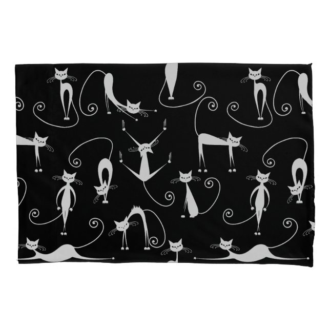 Whimsical Skinny white Cat Pattern Kissenbezug (Vorderseite)