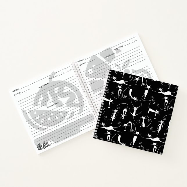 Whimsical Skinny white Cat Pattern Notizbuch (Innenseite)