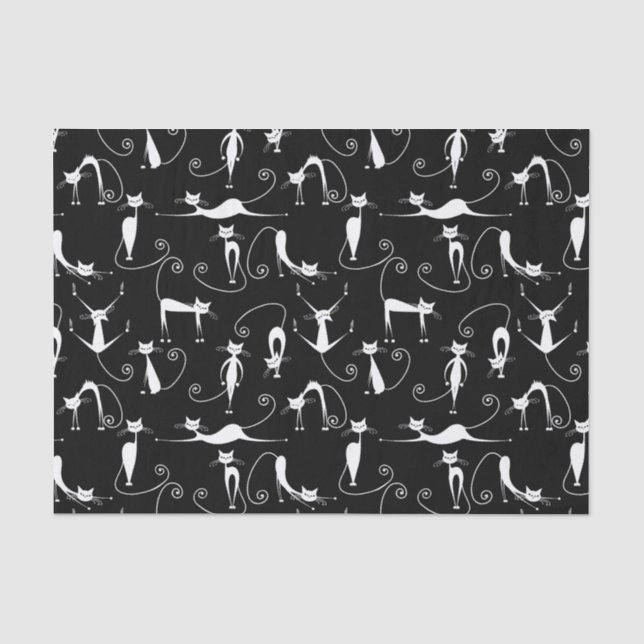 Whimsical Skinny white Cat Pattern Seidenpapier (Vorderseite)