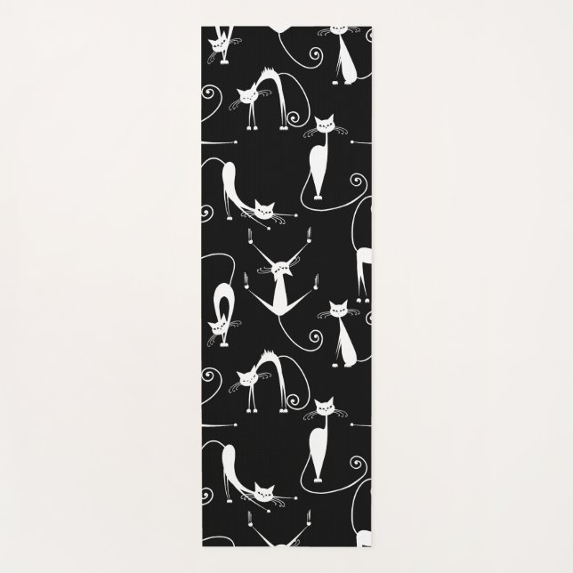 Whimsical Skinny white Cat Pattern Yogamatte (Vorderseite)