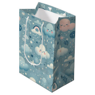Whimsical Sky Muster mit Wolken, Sternen - Blau Mittlere Geschenktüte