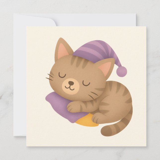 Whimsical sleepy kitty cat karte (Vorderseite)