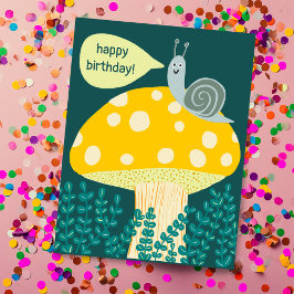 Whimsical Snail on Magical Mushroom CUSTOM Bday Postkarte