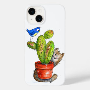 Whimsical Sneaky Cat with Cactus Case-Mate iPhone 14 Hülle