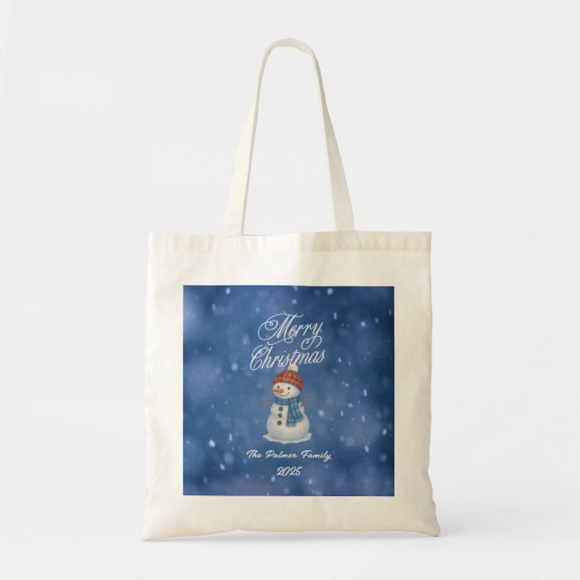 Whimsical Snow Man frohe Weihnachten Tragetasche (Vorne)