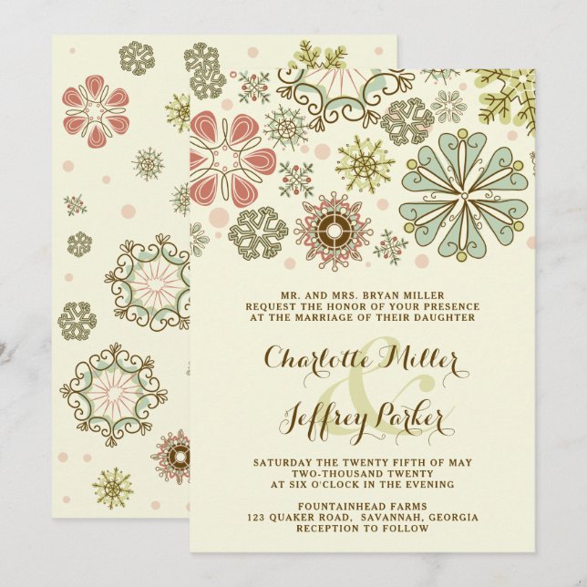Whimsical Snowflakes Einladung Hochzeit (Vorne/Hinten)