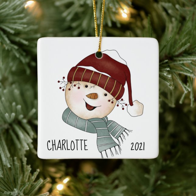 Whimsical Snowman Custom Foto Weihnachten Keramikornament (Baum)