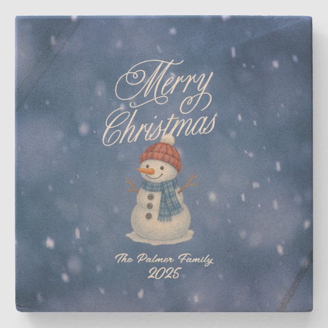 Whimsical Snowman Frohe Weihnachten Steinuntersetzer (Vorderseite)