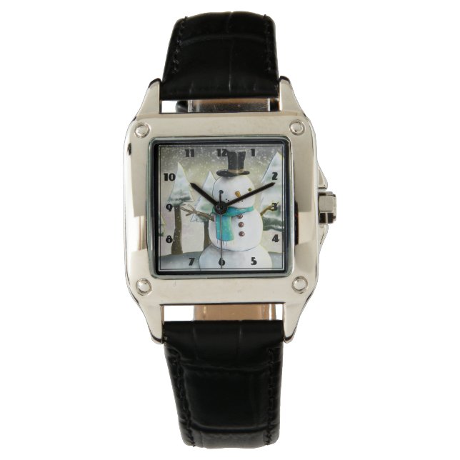 Whimsical Snowman im Winter Weihnachten Zeichnend Armbanduhr (Vorderseite)